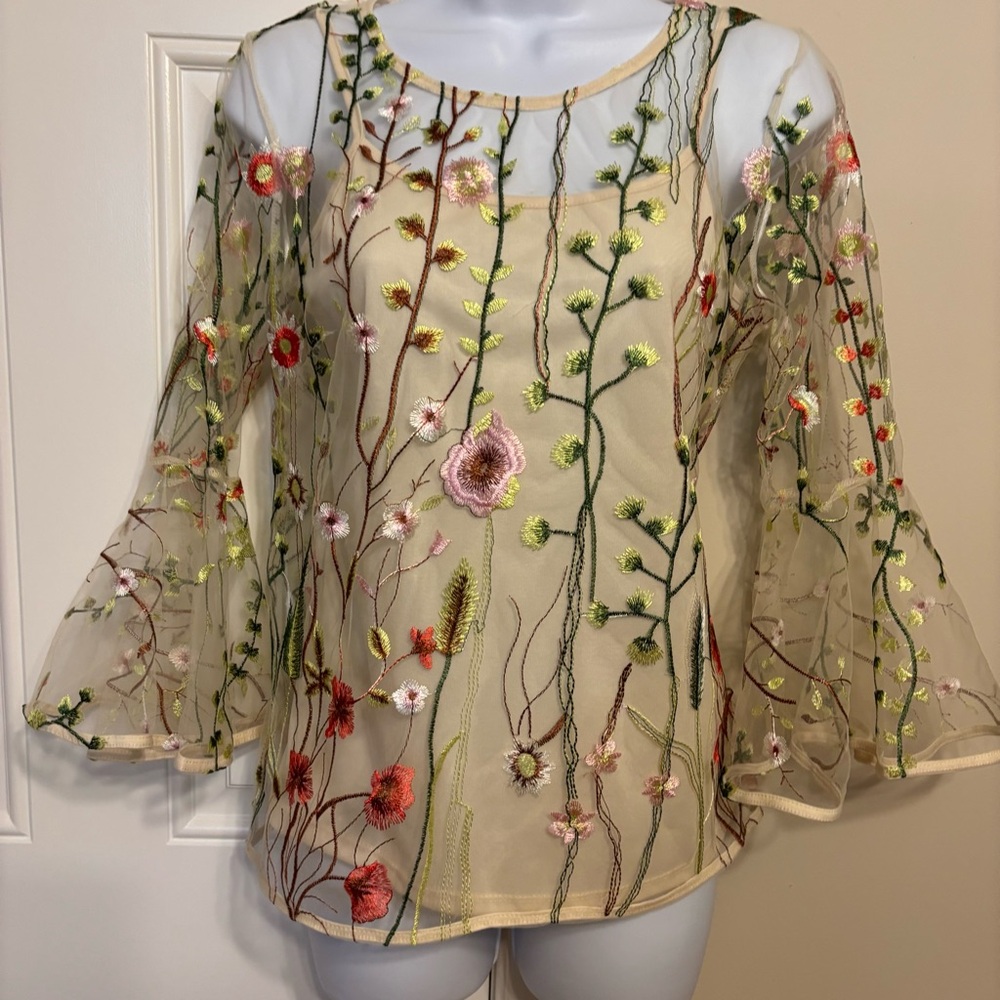 Adiva Floral Embroidered Mesh Top